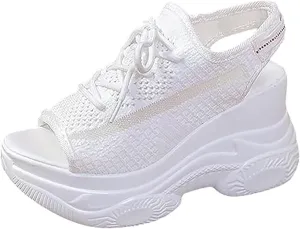 DESESE XHOGNLS Women's Hollow Out Platform Wedge Sandals Non-Slip Breathable Lace-Up Fish Mouth Sneakers Casual Summer Hollow_Out Open Toe Sport Shoes