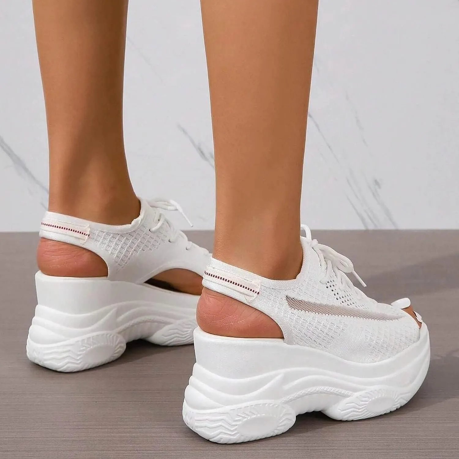 DESESE XHOGNLS Women's Hollow Out Platform Wedge Sandals Non-Slip Breathable Lace-Up Fish Mouth Sneakers Casual Summer Hollow_Out Open Toe Sport Shoes