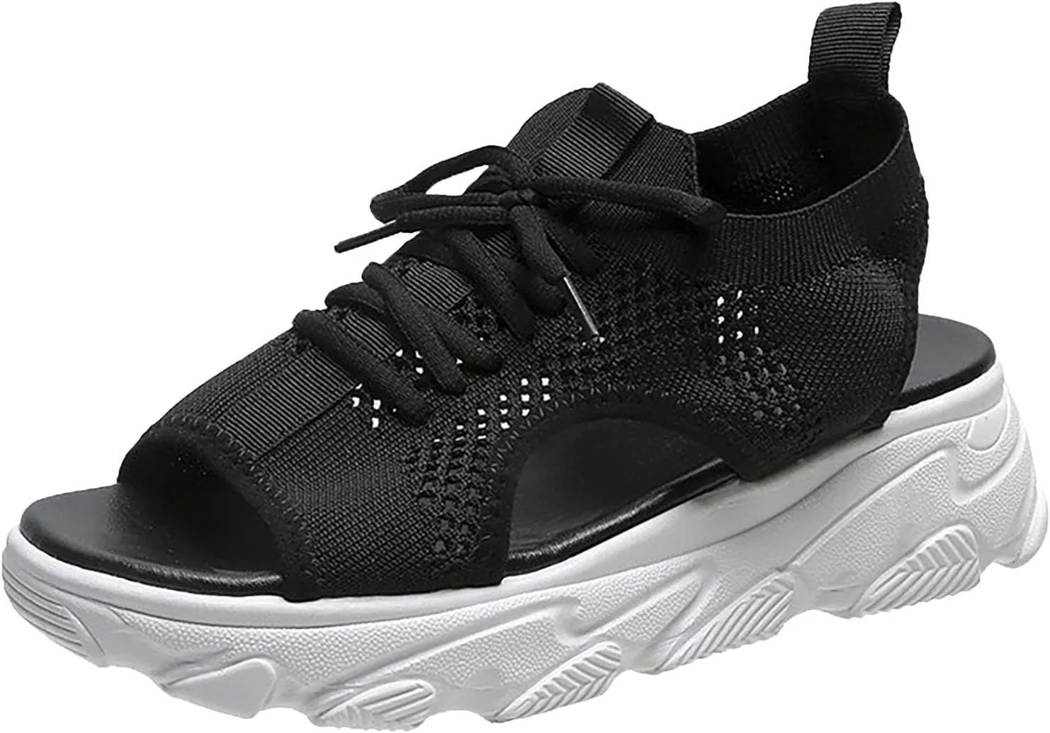 Dheva-C Orthopedic Wedge Sandals for Women Summer Dressy Women Sandals Mesh Casual Thick Soled Lace Up Sandals Open Toe Beach Shoes Platform Ankle Strap Comfortable Outdoor Shoes (Black, 9)