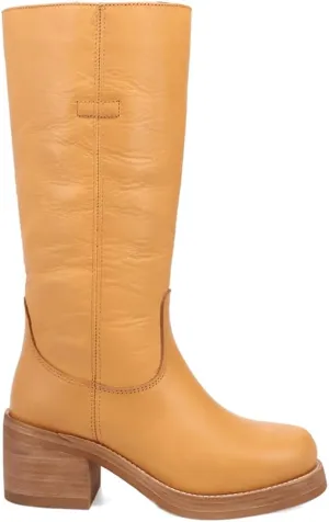 Dingo Womens Vagabond Round Toe Pull On Casual Boots Knee High Mid Heel 2-3" - Brown