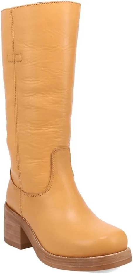 Dingo Womens Vagabond Round Toe Pull On Casual Boots Knee High Mid Heel 2-3" - Brown