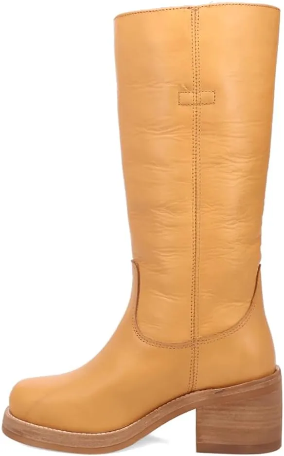 Dingo Womens Vagabond Round Toe Pull On Casual Boots Knee High Mid Heel 2-3" - Brown