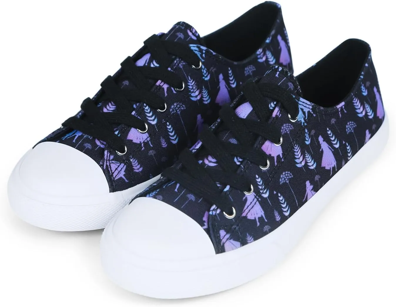 Disney Frozen Women's Canvas Sneakers Elsa & Anna Adult Shoes for Women and Teen Girls, Stitch Inspired Fashion - Magical Footwear for Every Disney Enthusiast, Black/Purple