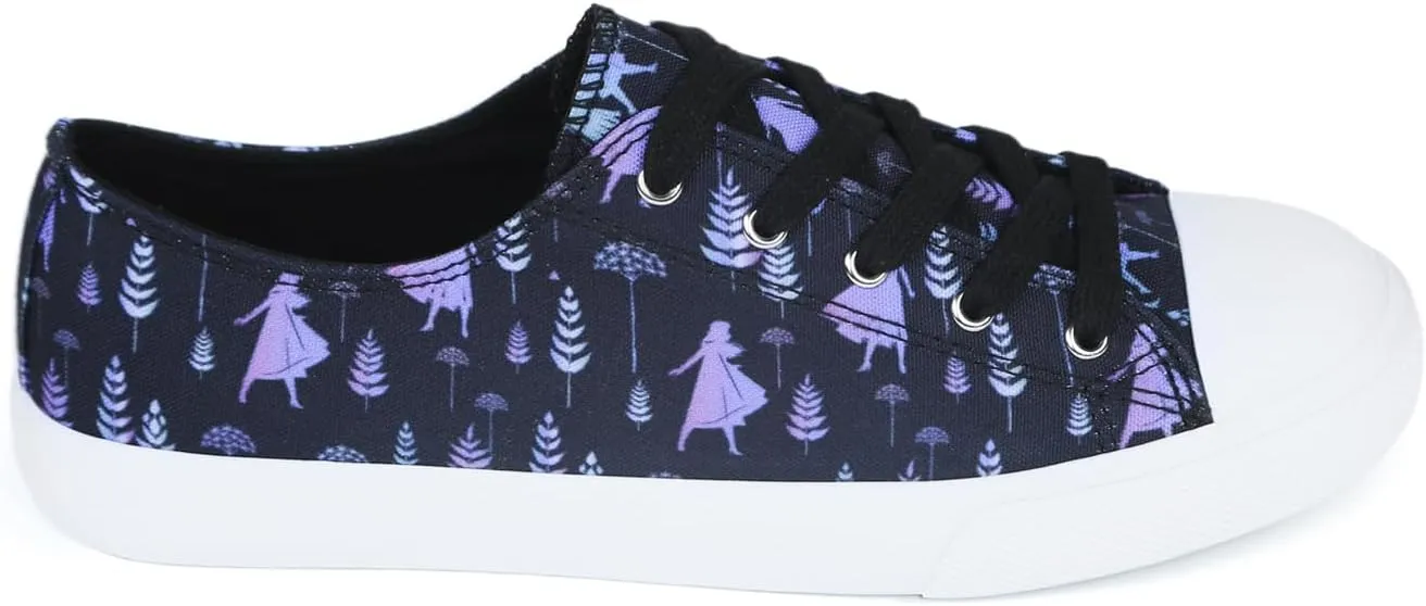 Disney Frozen Women's Canvas Sneakers Elsa & Anna Adult Shoes for Women and Teen Girls, Stitch Inspired Fashion - Magical Footwear for Every Disney Enthusiast, Black/Purple
