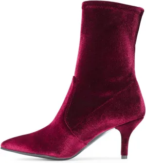 Divanne Ankle Boots for Women,Women's Pointed Toe Mid Calf Boots Stretchy Suede Kitten Heel Sock Boots
