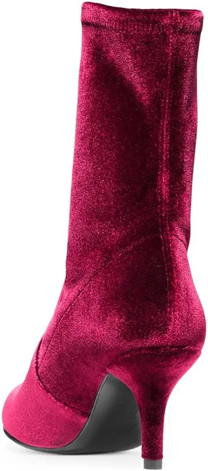 Divanne Ankle Boots for Women,Women's Pointed Toe Mid Calf Boots Stretchy Suede Kitten Heel Sock Boots