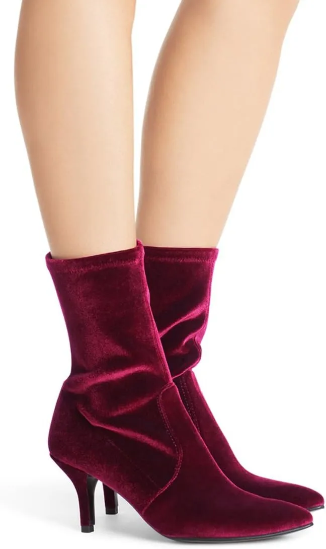 Divanne Ankle Boots for Women,Women's Pointed Toe Mid Calf Boots Stretchy Suede Kitten Heel Sock Boots