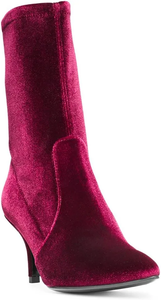 Divanne Ankle Boots for Women,Women's Pointed Toe Mid Calf Boots Stretchy Suede Kitten Heel Sock Boots