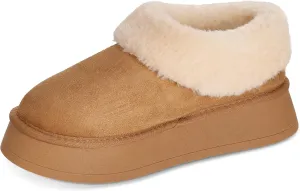 Double Couple Suede Leather Ankle Boots for Women Platform Slippers Fur Lined Short Boots Anti-Slip Mini Platform Boots Chestnut Snow Boots