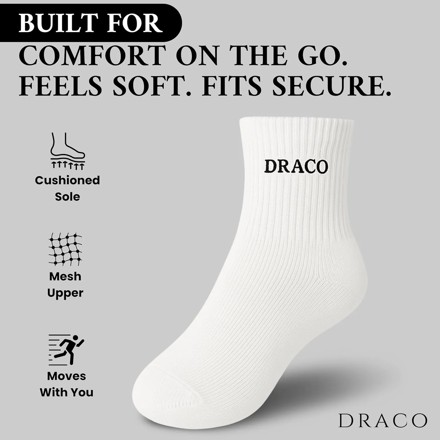 DracoSlides Reflective Slides for Men & Women, Made from Silk with Adjustable Straps, Sandals with Arch Support & Slip Resistant - Plus 1 White & 1 Black Comfort Fit Ankle Socks - Bundle