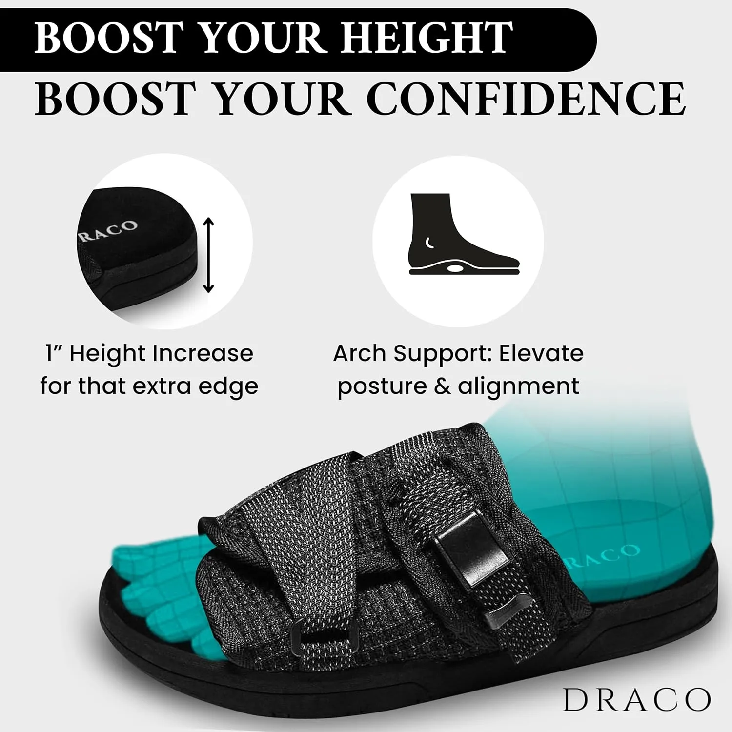 DracoSlides Reflective Slides for Men & Women, Made from Silk with Adjustable Straps, Sandals with Arch Support & Slip Resistant - Plus 1 White & 1 Black Comfort Fit Ankle Socks - Bundle