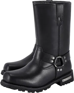 Dream Apparel Men's 11in Harness Motorcycle Boots for Riding, Square Toe Biker Boots, Waterproof Black PU Leather Mid Calf Boots Knee High Boots