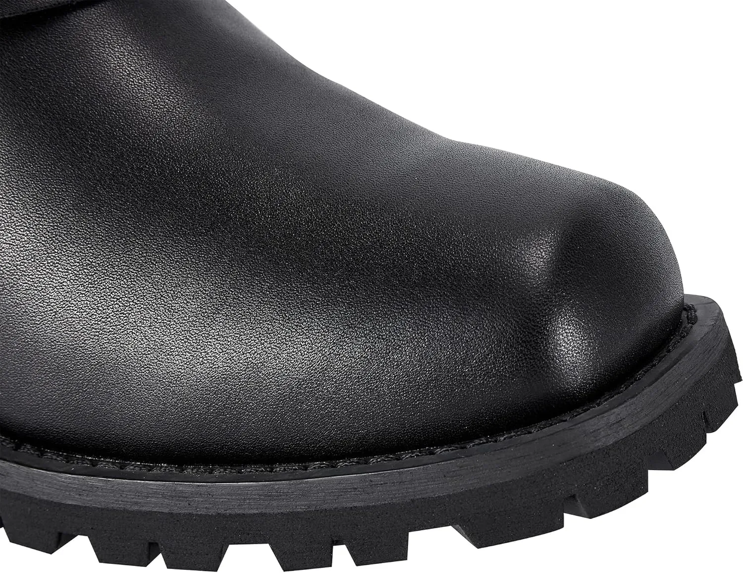 Dream Apparel Men's 11in Harness Motorcycle Boots for Riding, Square Toe Biker Boots, Waterproof Black PU Leather Mid Calf Boots Knee High Boots
