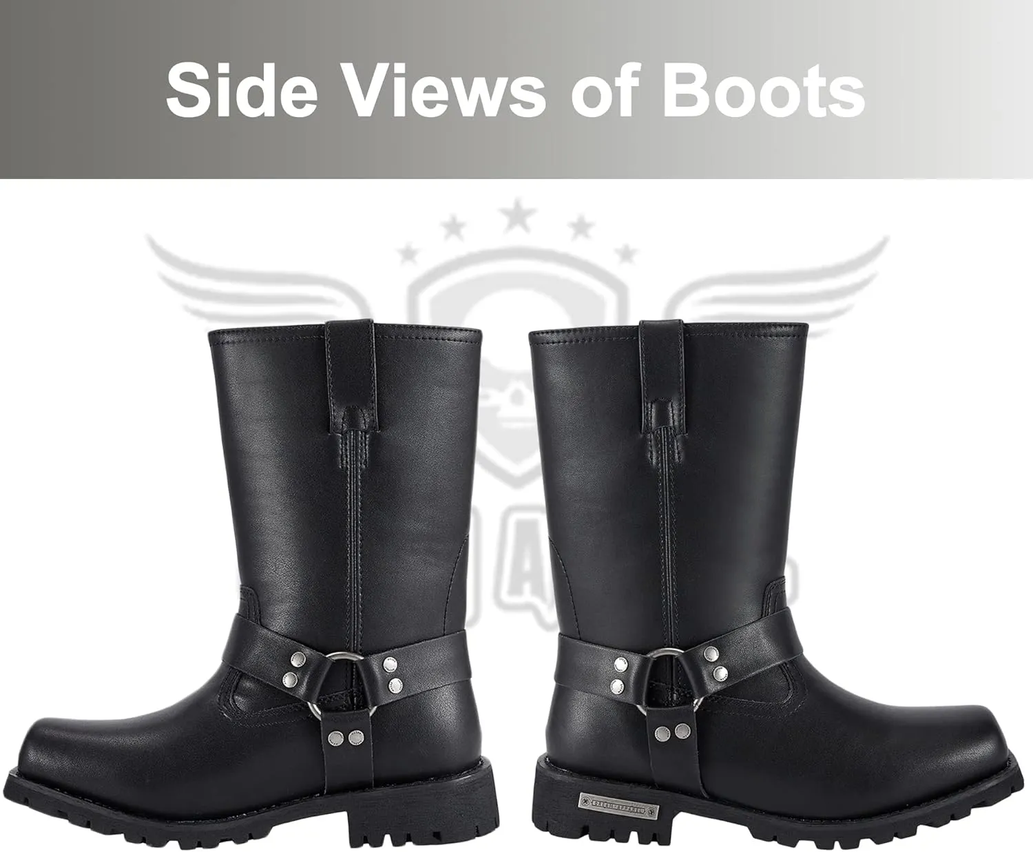 Dream Apparel Men's 11in Harness Motorcycle Boots for Riding, Square Toe Biker Boots, Waterproof Black PU Leather Mid Calf Boots Knee High Boots