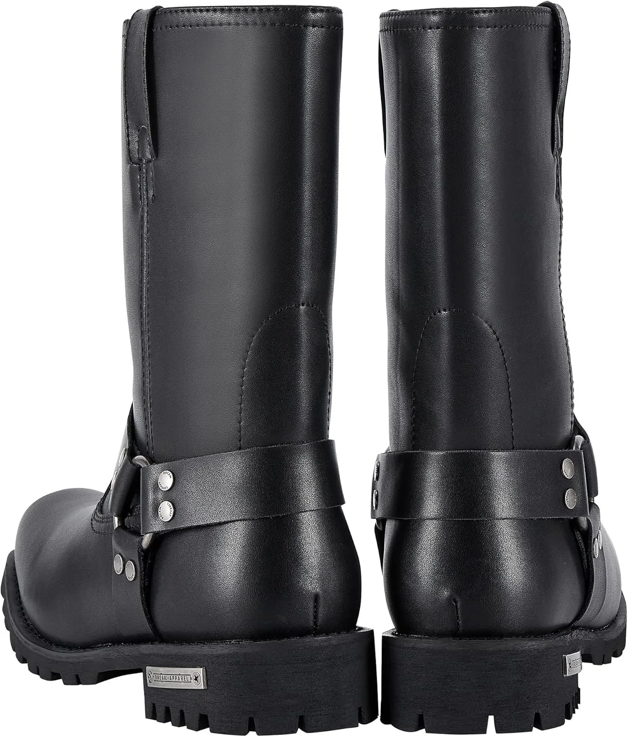 Dream Apparel Men's 11in Harness Motorcycle Boots for Riding, Square Toe Biker Boots, Waterproof Black PU Leather Mid Calf Boots Knee High Boots