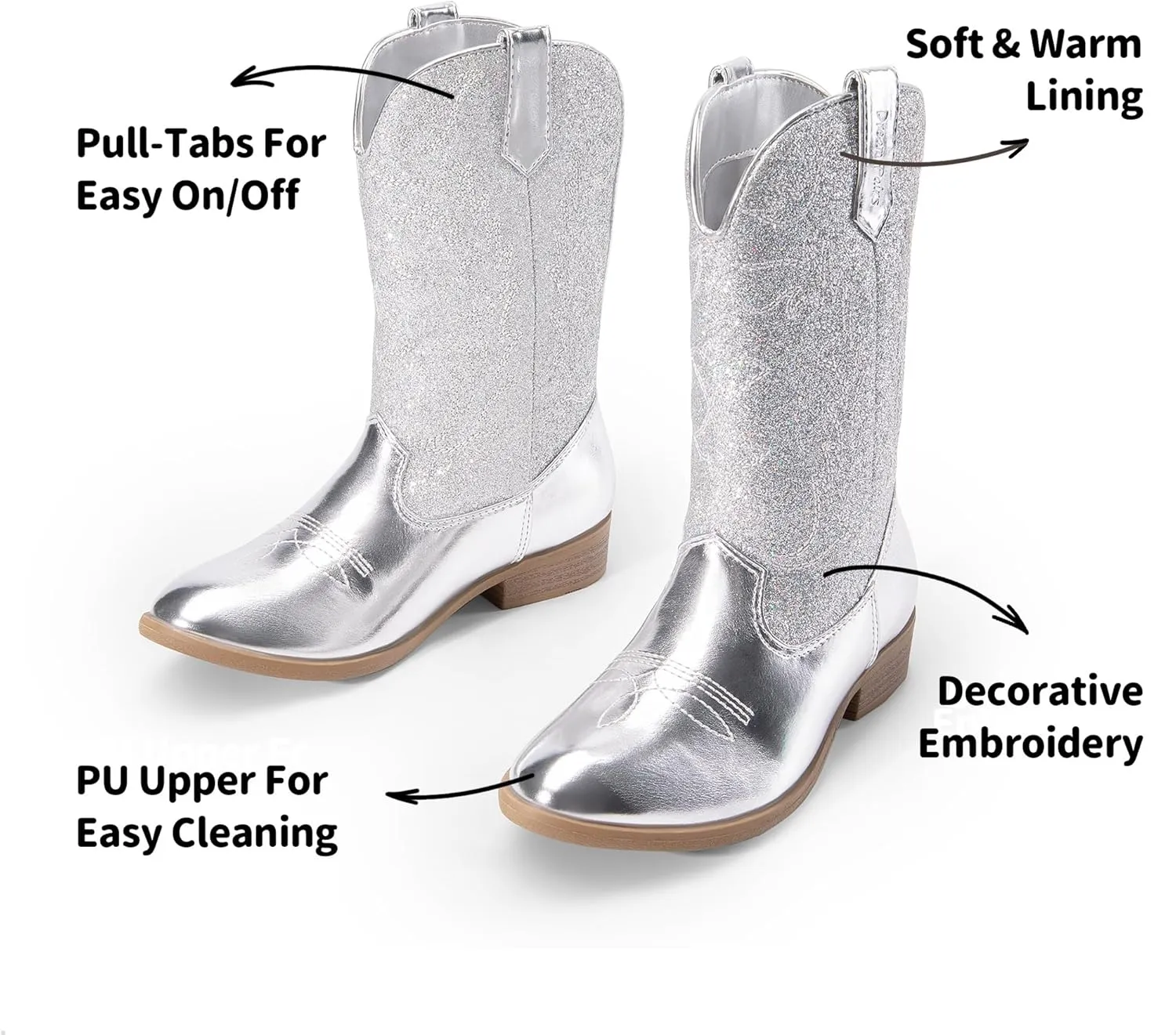 DREAM PAIRS Cowgirl Cowboy Western Boots Girls Mid Calf Riding Shoes Little Kid/Big Kid