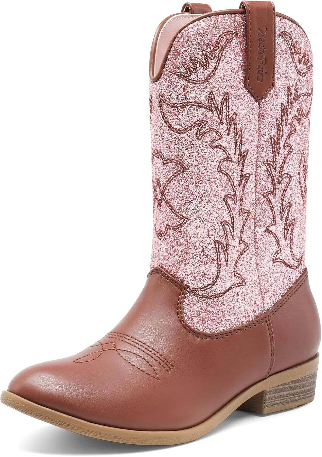 DREAM PAIRS Cowgirl Cowboy Western Boots Girls Mid Calf Riding Shoes Little Kid/Big Kid