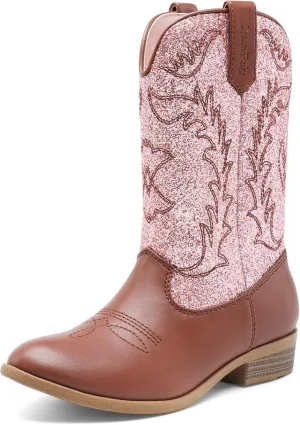 DREAM PAIRS Cowgirl Cowboy Western Boots Girls Mid Calf Riding Shoes Little Kid/Big Kid