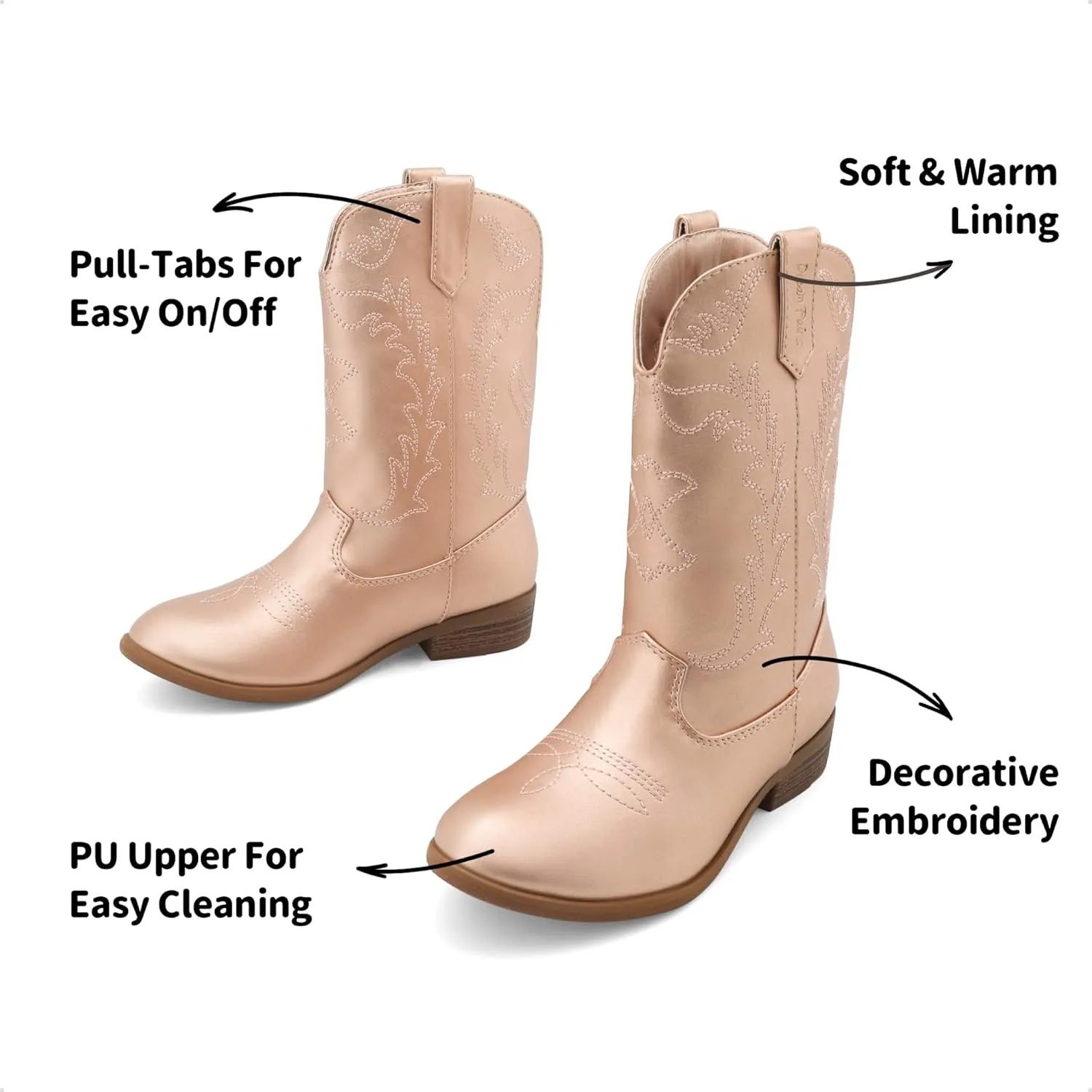 DREAM PAIRS Cowgirl Cowboy Western Boots Girls Mid Calf Riding Shoes Little Kid/Big Kid