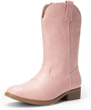 DREAM PAIRS Cowgirl Cowboy Western Boots Girls Mid Calf Riding Shoes Little Kid/Big Kid