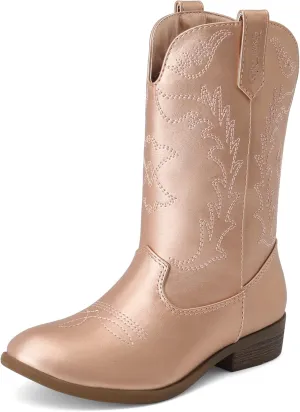 DREAM PAIRS Cowgirl Cowboy Western Boots Girls Mid Calf Riding Shoes Little Kid/Big Kid