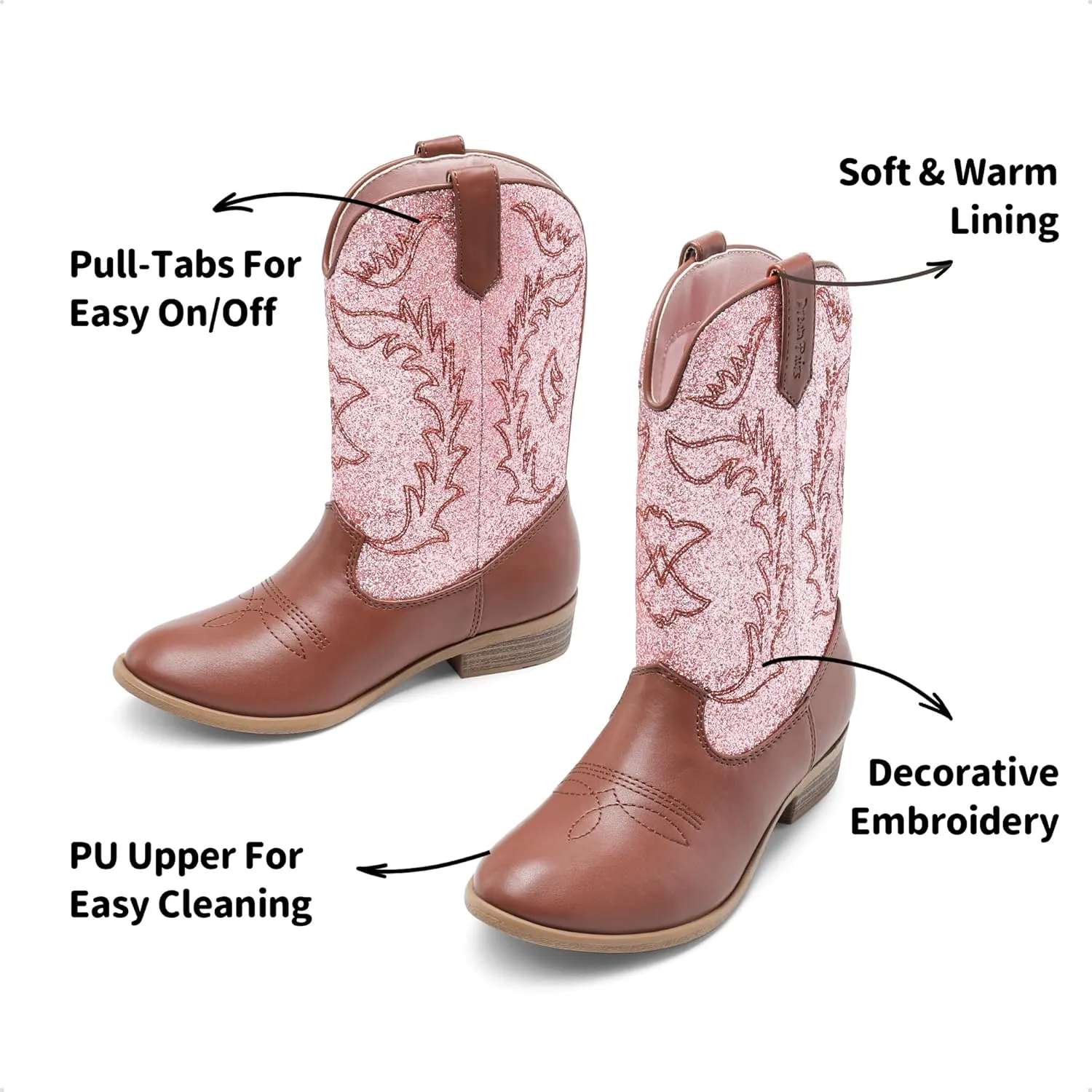 DREAM PAIRS Cowgirl Cowboy Western Boots Girls Mid Calf Riding Shoes Little Kid/Big Kid