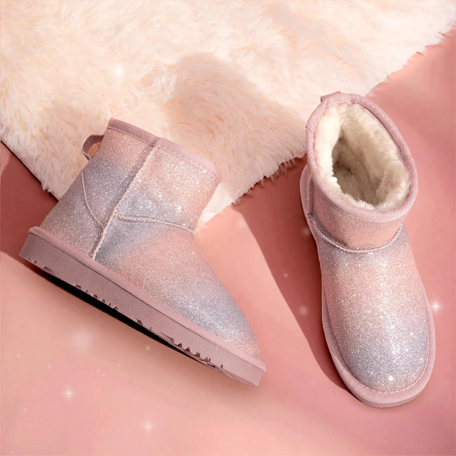 DREAM PAIRS Girls Boys Boots Kids Winter Ankle Faux Fur Lined Snow Shoes FuzzyClassic Kid's Low Boot for Toddler/Little Kid/Big Kid