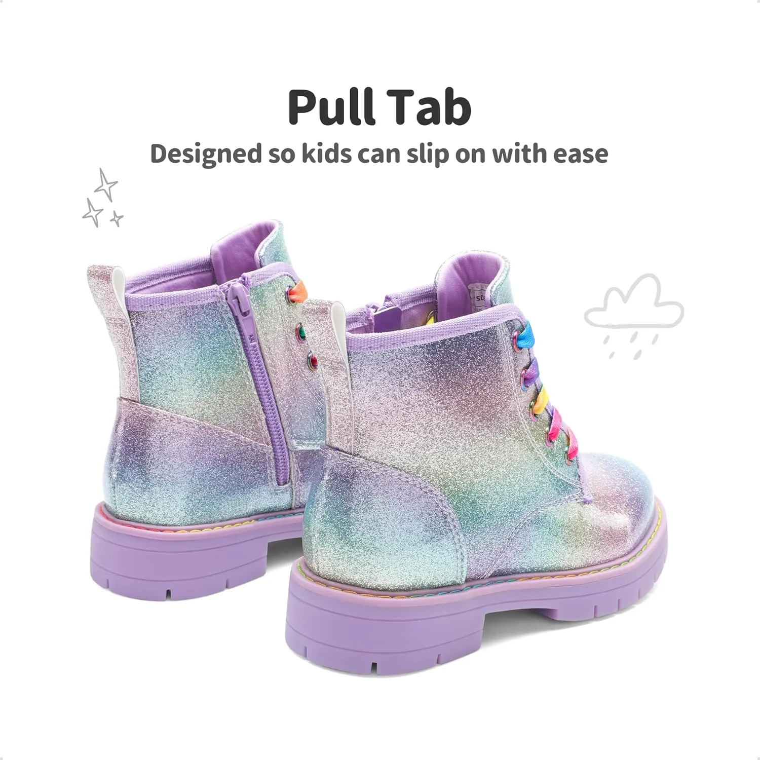 DREAM PAIRS Girls Boys Glitter Ankle Boots Side Zipper Combat Shoes with Lace Up for Toddler/Little Kid/Big Kid