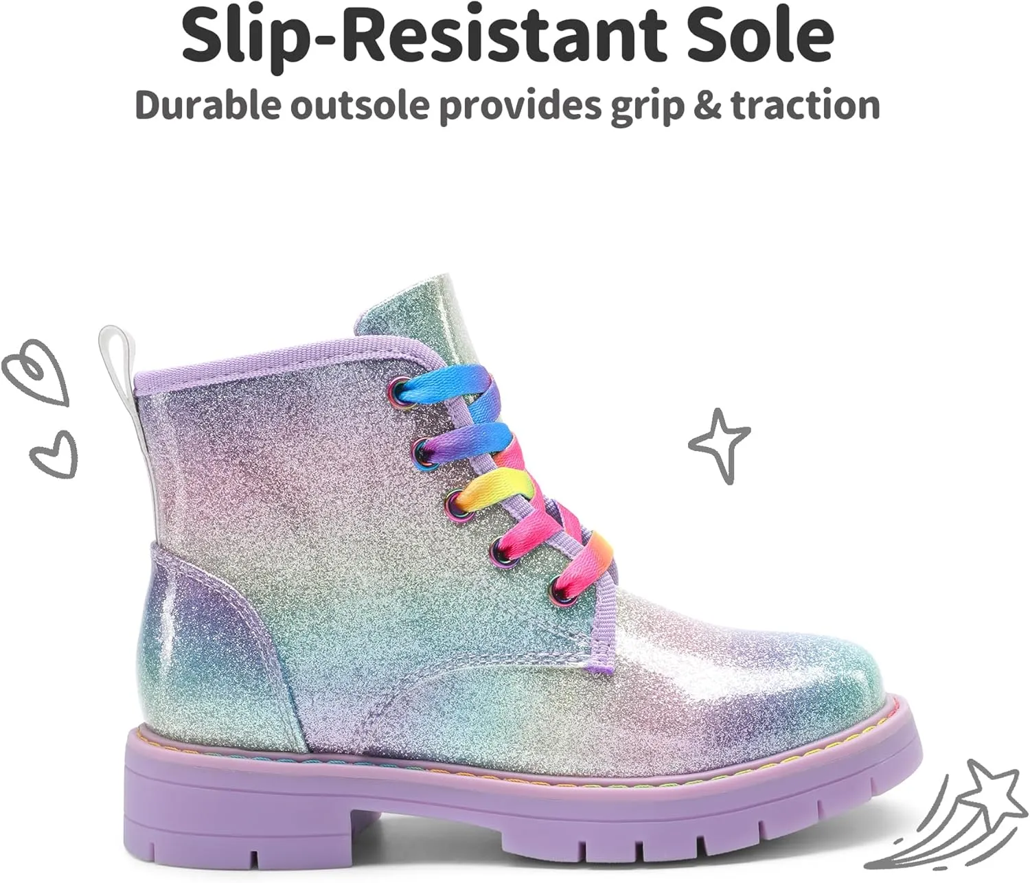 DREAM PAIRS Girls Boys Glitter Ankle Boots Side Zipper Combat Shoes with Lace Up for Toddler/Little Kid/Big Kid