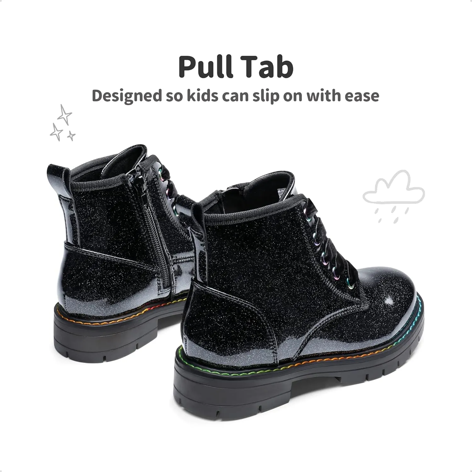 DREAM PAIRS Girls Boys Glitter Ankle Boots Side Zipper Combat Shoes with Lace Up for Toddler/Little Kid/Big Kid