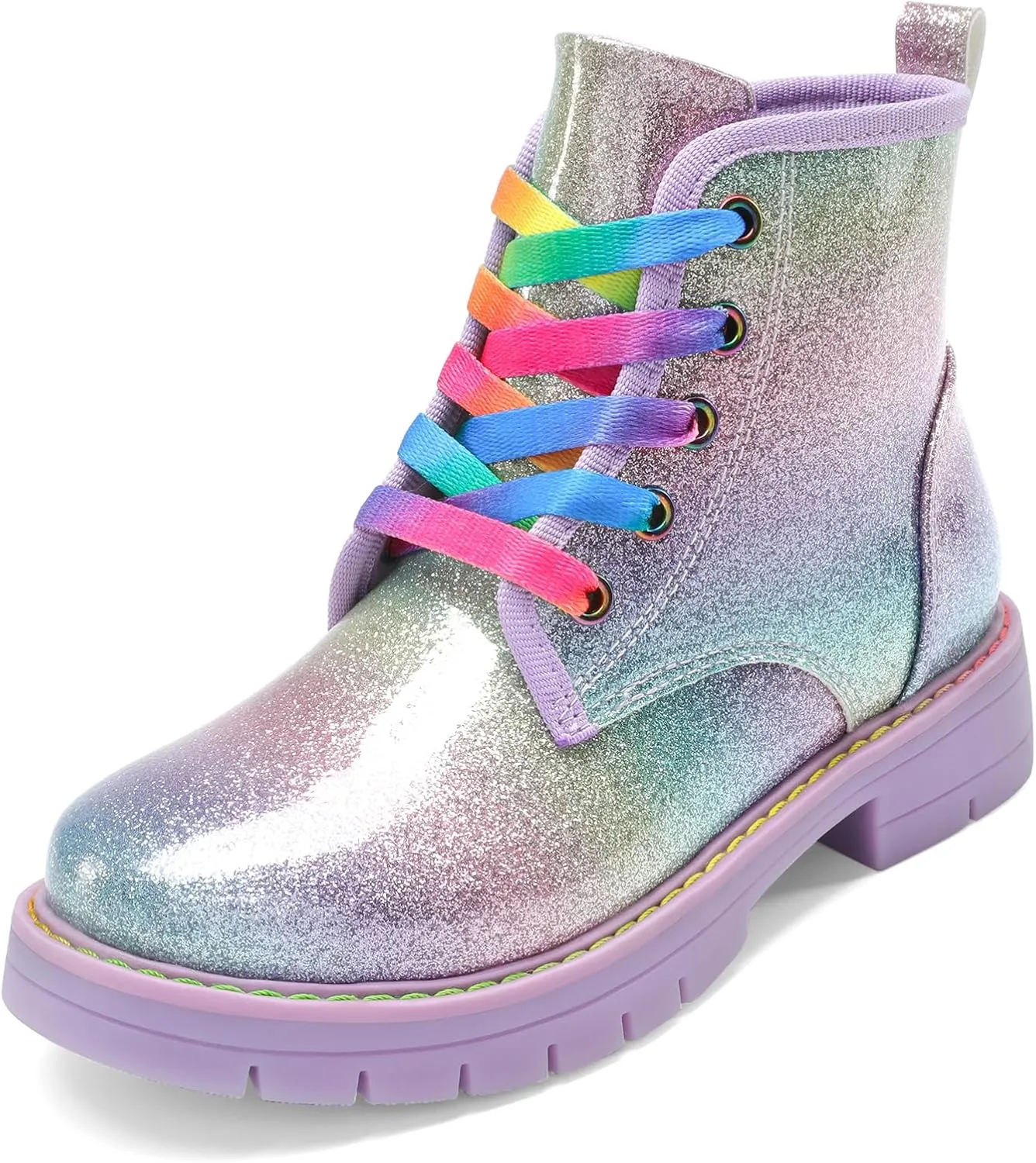 DREAM PAIRS Girls Boys Glitter Ankle Boots Side Zipper Combat Shoes with Lace Up for Toddler/Little Kid/Big Kid