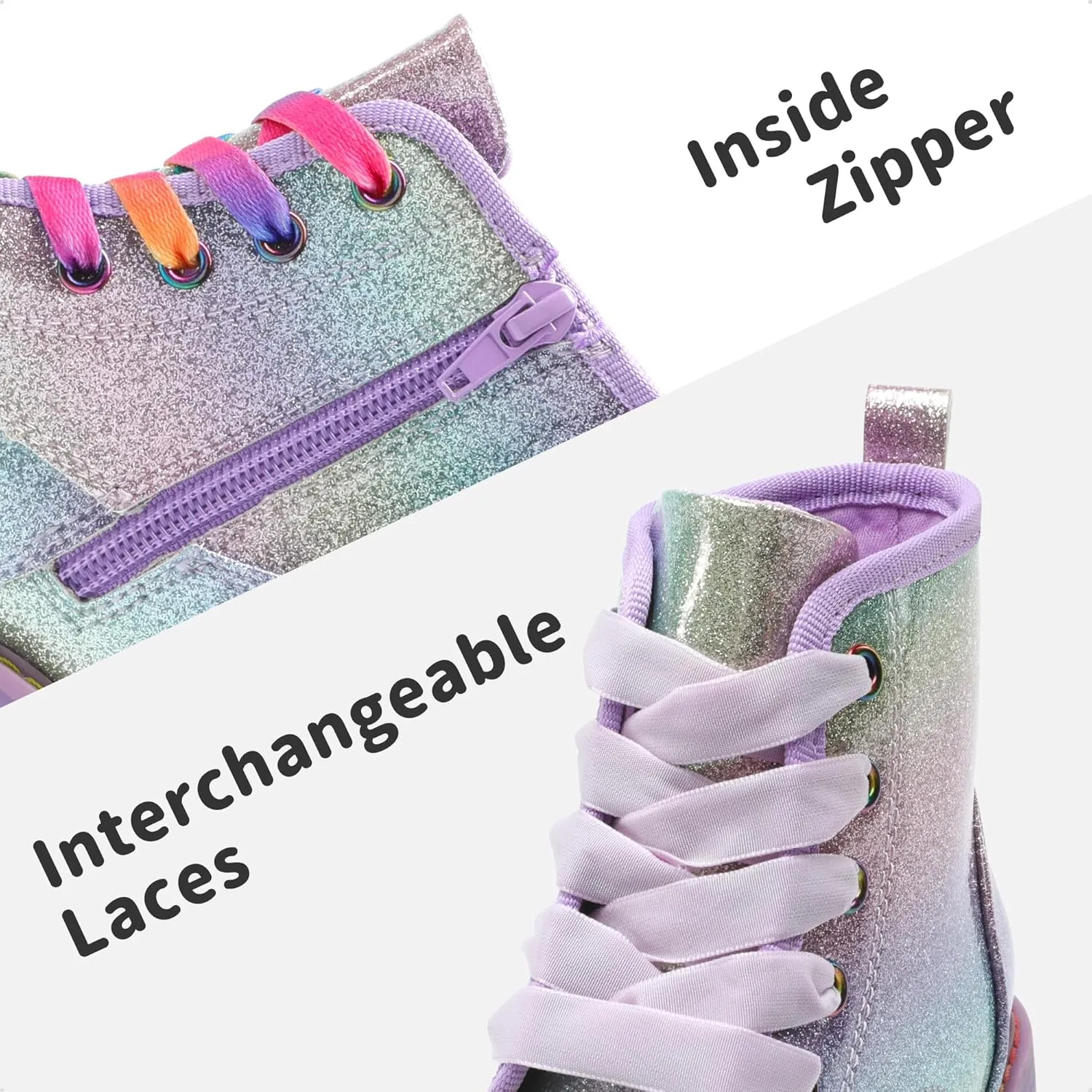 DREAM PAIRS Girls Boys Glitter Ankle Boots Side Zipper Combat Shoes with Lace Up for Toddler/Little Kid/Big Kid