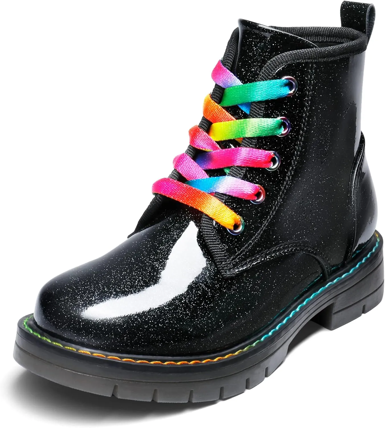 DREAM PAIRS Girls Boys Glitter Ankle Boots Side Zipper Combat Shoes with Lace Up for Toddler/Little Kid/Big Kid