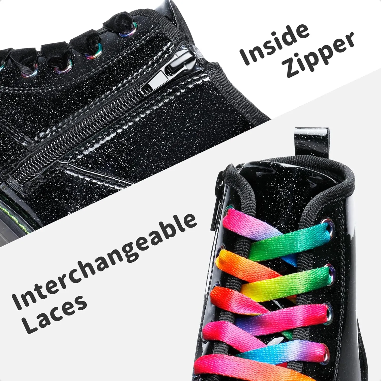 DREAM PAIRS Girls Boys Glitter Ankle Boots Side Zipper Combat Shoes with Lace Up for Toddler/Little Kid/Big Kid