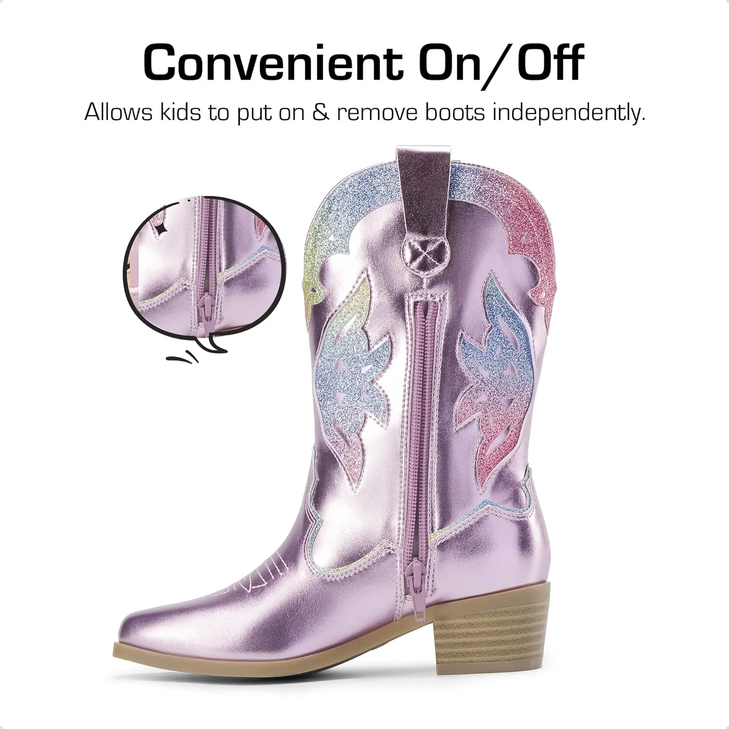 DREAM PAIRS Girls Cowgirl Cowboy Boots Western Fashion Mid Calf Boots