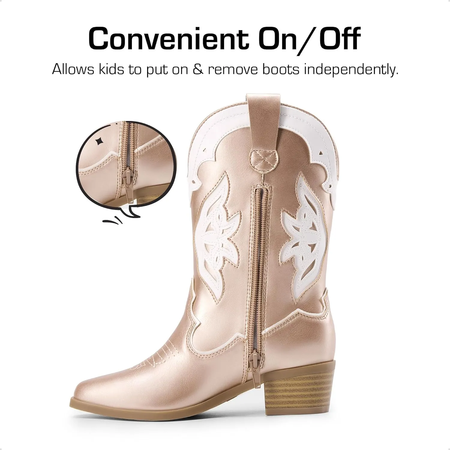 DREAM PAIRS Girls Cowgirl Cowboy Boots Western Fashion Mid Calf Boots