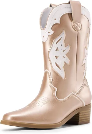 DREAM PAIRS Girls Cowgirl Cowboy Boots Western Fashion Mid Calf Boots