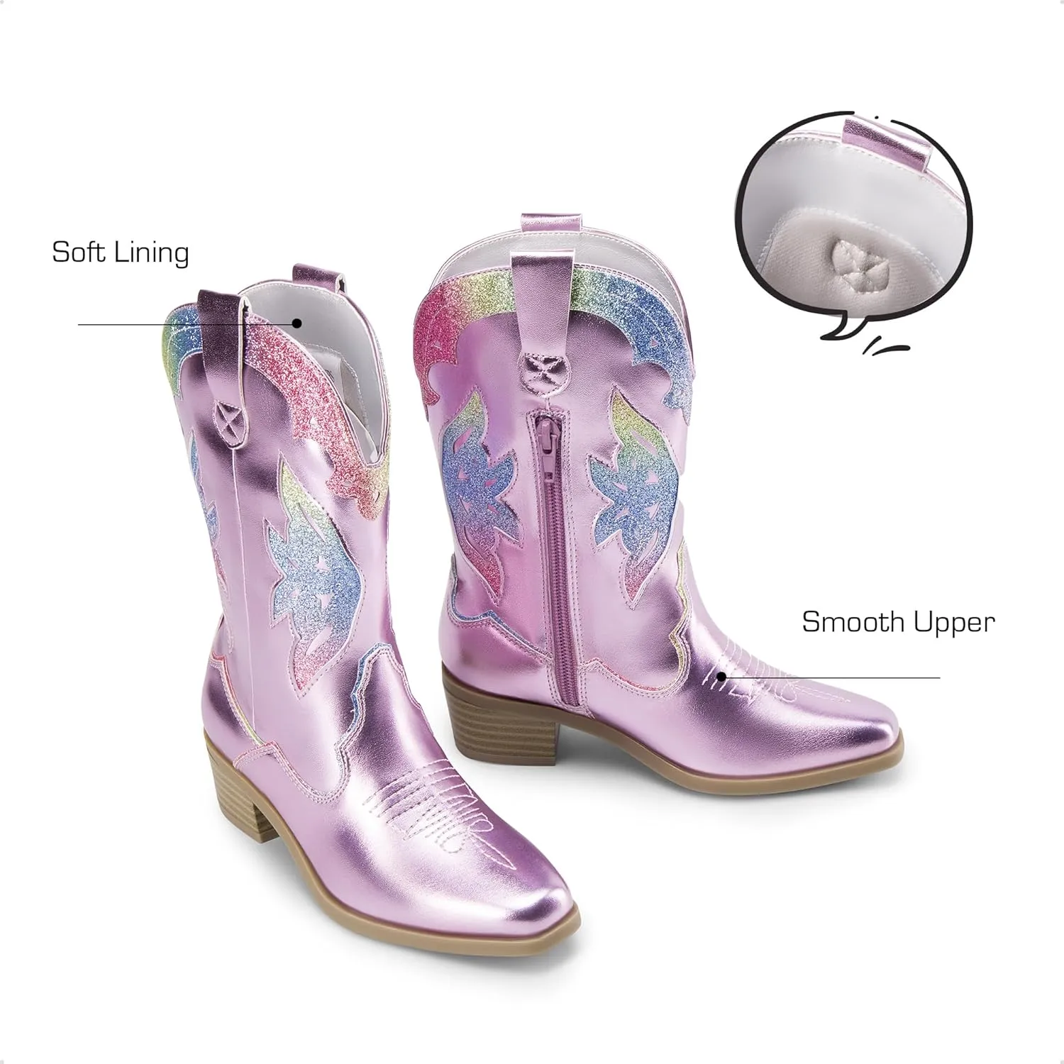 DREAM PAIRS Girls Cowgirl Cowboy Boots Western Fashion Mid Calf Boots