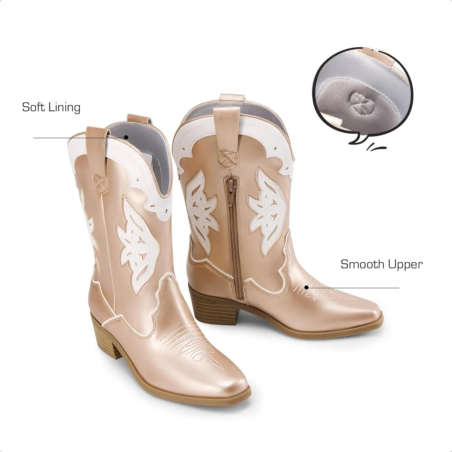 DREAM PAIRS Girls Cowgirl Cowboy Boots Western Fashion Mid Calf Boots