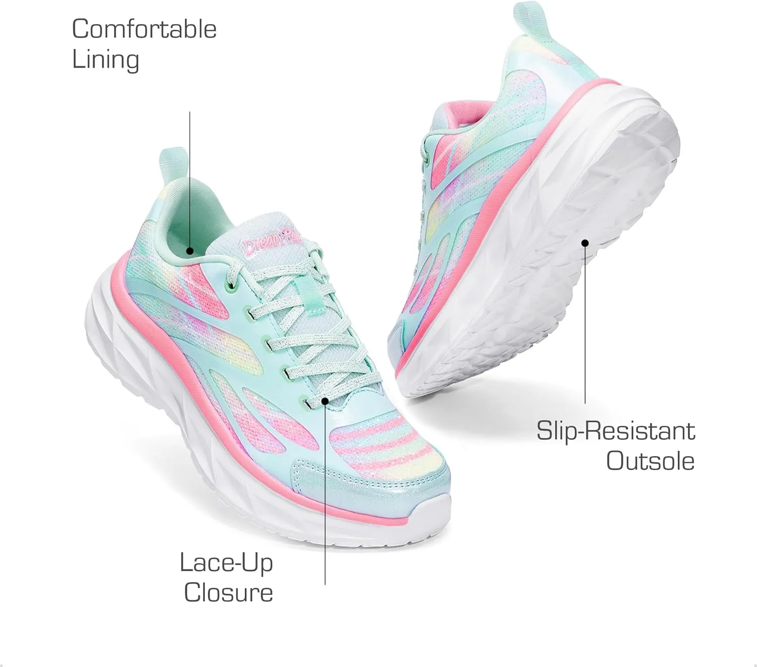 DREAM PAIRS Girls Shoes Sneakers Kids Tennis Shoes Lightweight Lace Up Running Casual Walking Shoes