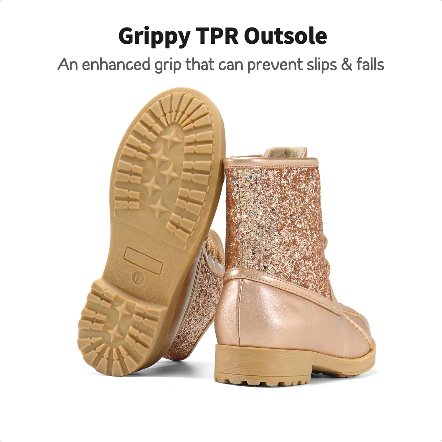DREAM PAIRS Girls Side Zipper Glitter Ankle Boots(Toddler/Little Kid/Big Kid)