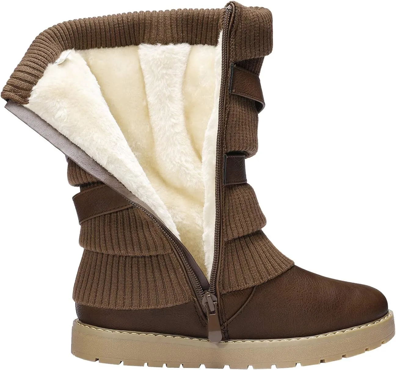 DREAM PAIRS Girl's Winter Snow Boots Faux Fur Lined Mid Calf Shoes
