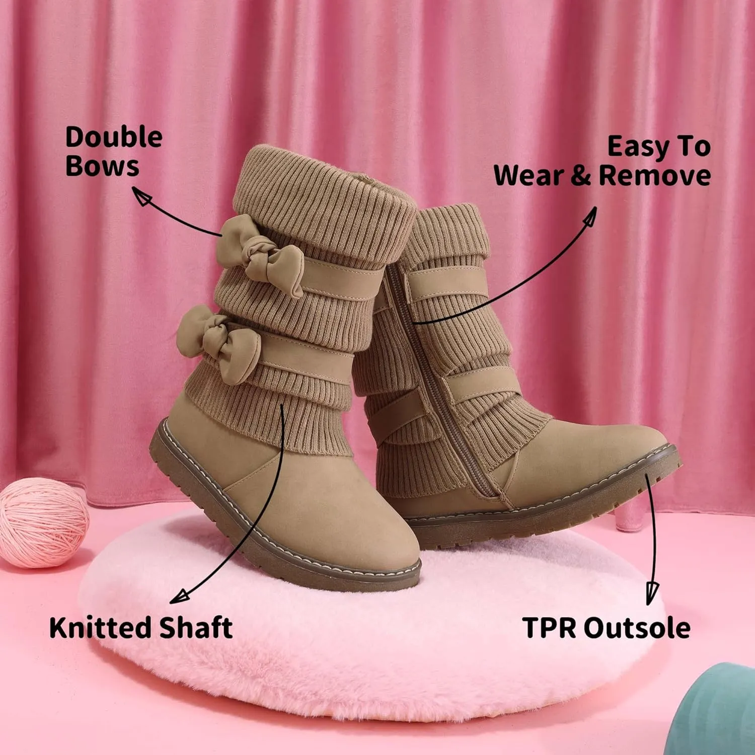 DREAM PAIRS Girl's Winter Snow Boots Faux Fur Lined Mid Calf Shoes
