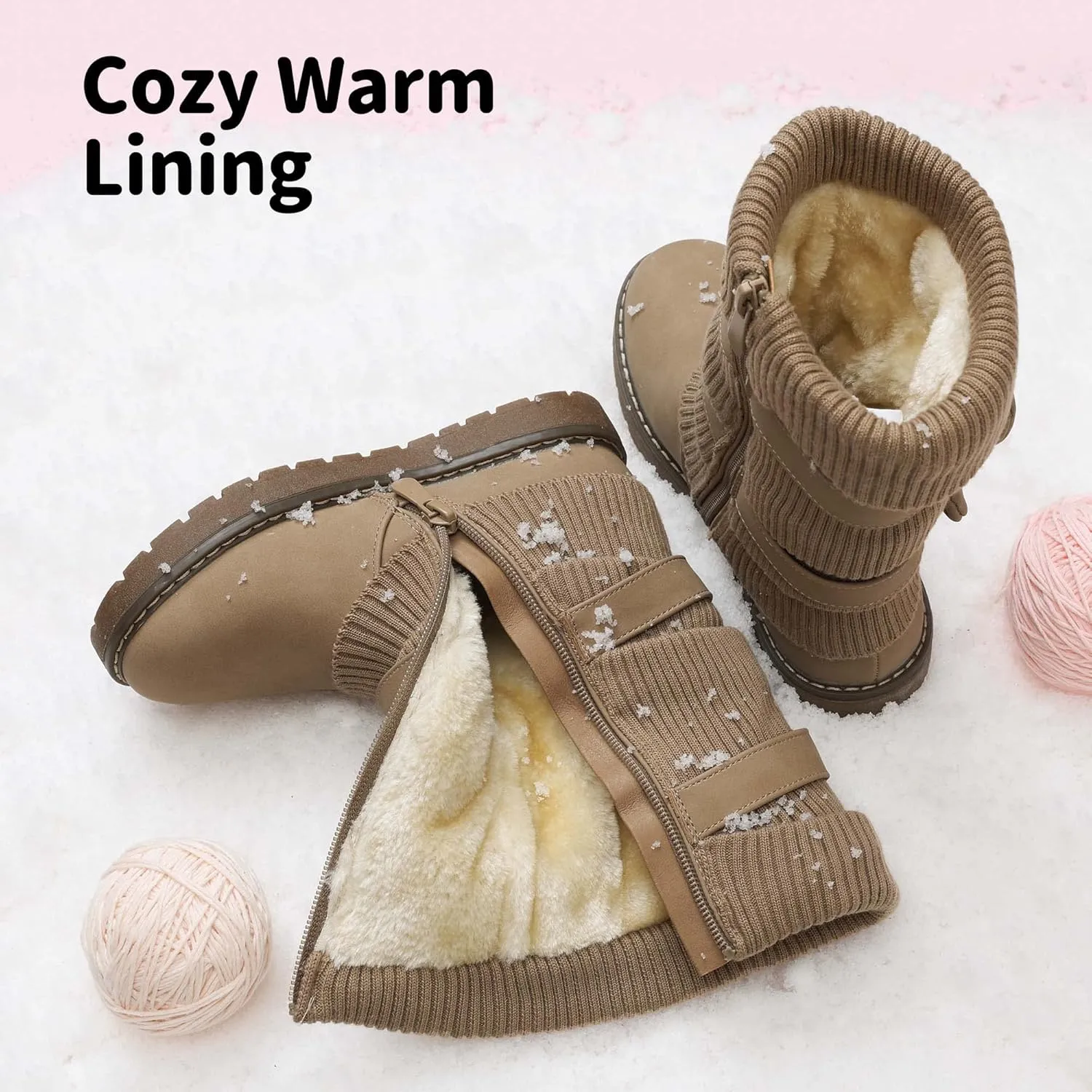 DREAM PAIRS Girl's Winter Snow Boots Faux Fur Lined Mid Calf Shoes