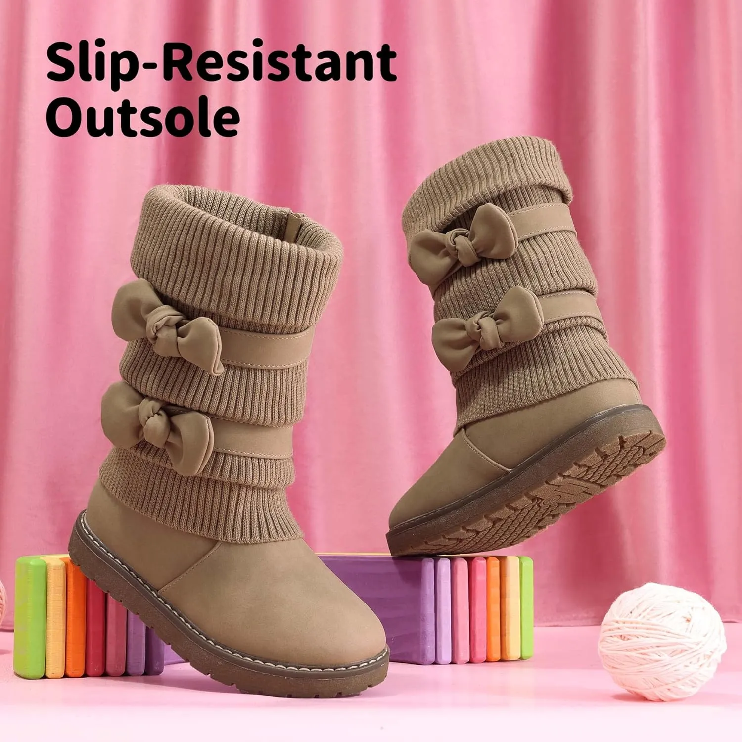 DREAM PAIRS Girl's Winter Snow Boots Faux Fur Lined Mid Calf Shoes