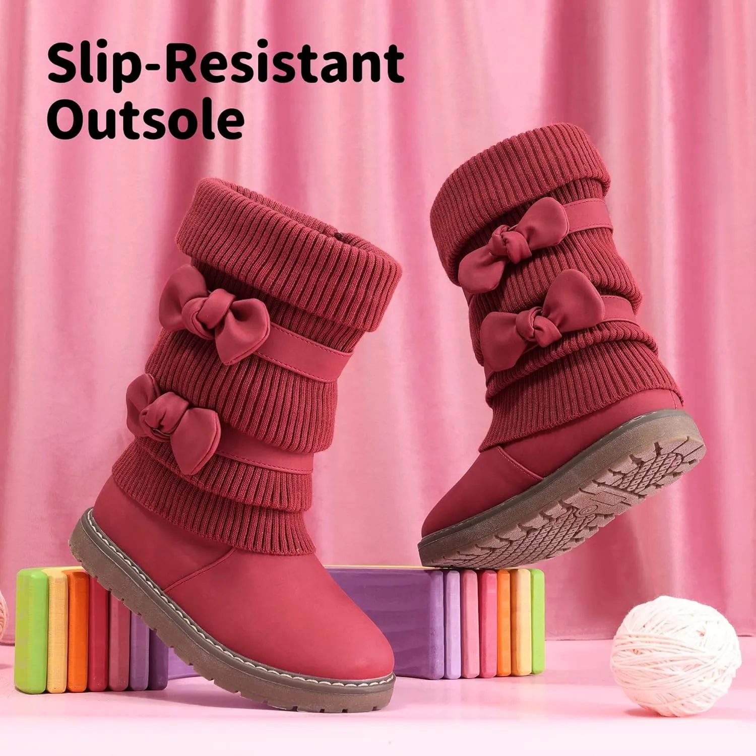 DREAM PAIRS Girl's Winter Snow Boots Faux Fur Lined Mid Calf Shoes
