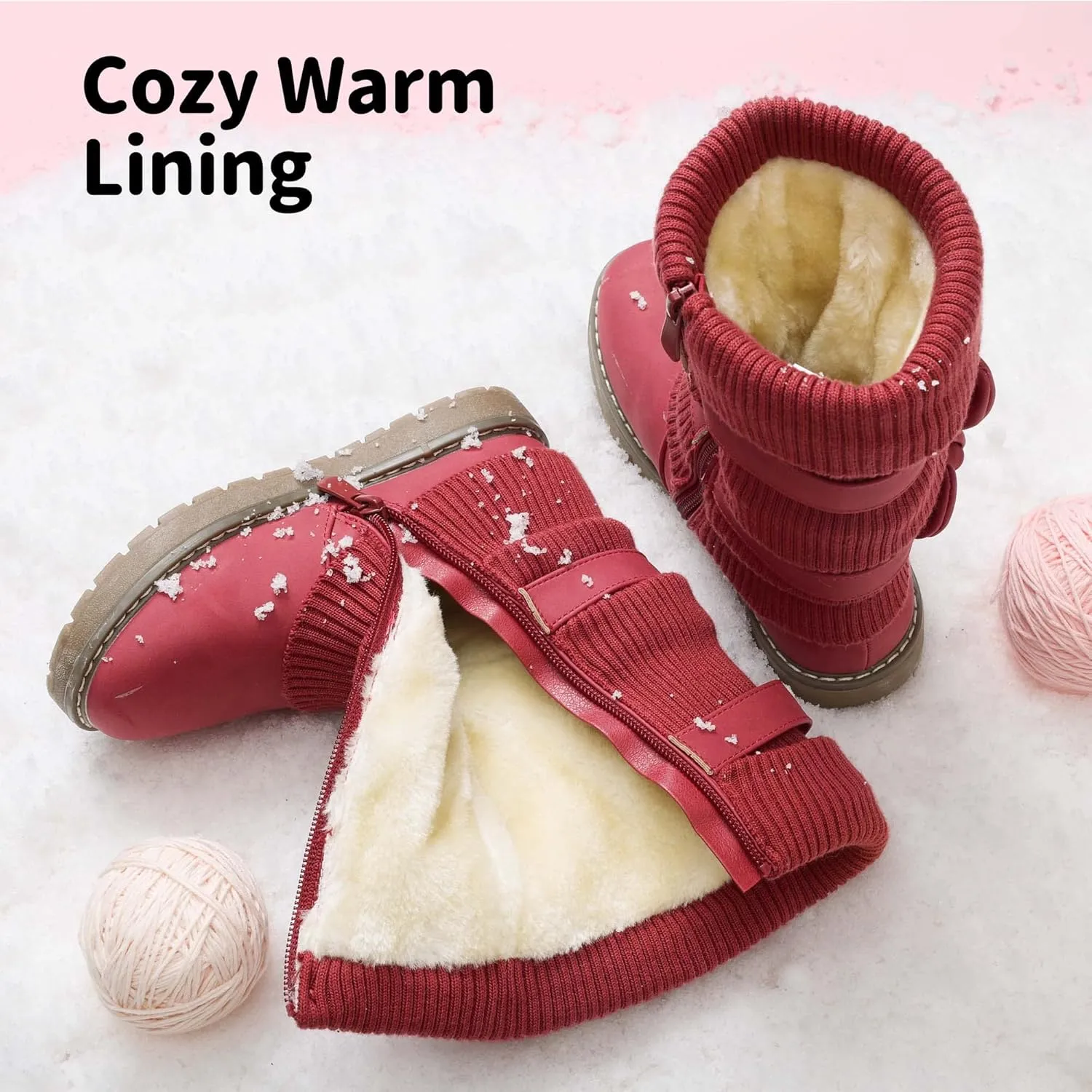 DREAM PAIRS Girl's Winter Snow Boots Faux Fur Lined Mid Calf Shoes