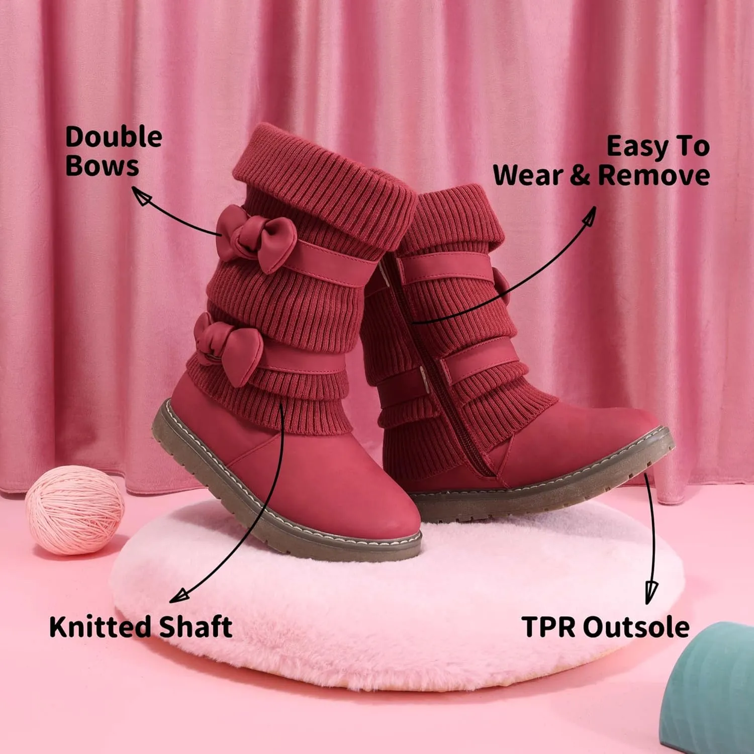 DREAM PAIRS Girl's Winter Snow Boots Faux Fur Lined Mid Calf Shoes