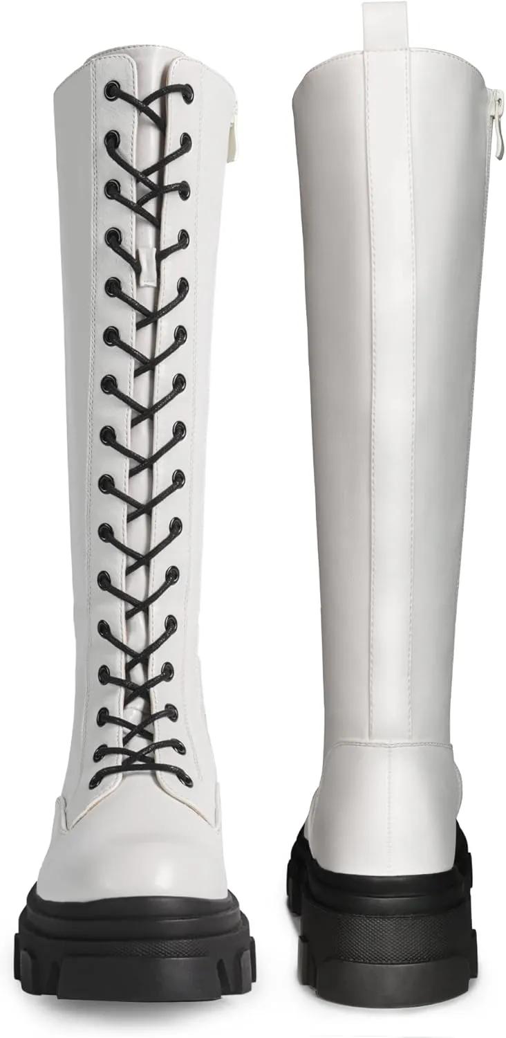 DREAM PAIRS Knee High Boots Women, Fashion Combat Boots Chunky Platform Lace Up Lug Sole Boots For Women