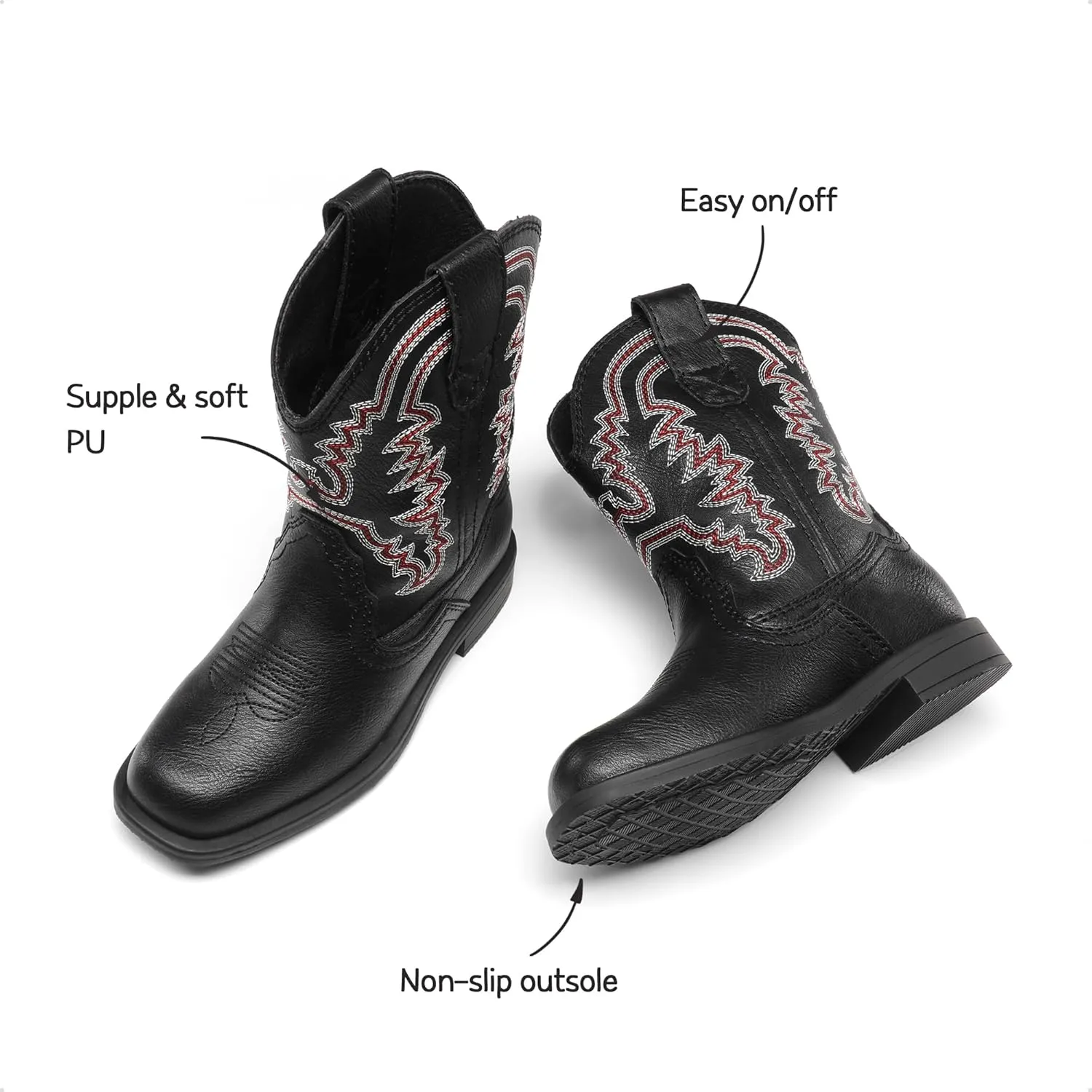 DREAM PAIRS Toddler Little Boys Girls Cowboy Boots Kids Western Square Toe Riding Mid Calf Boots